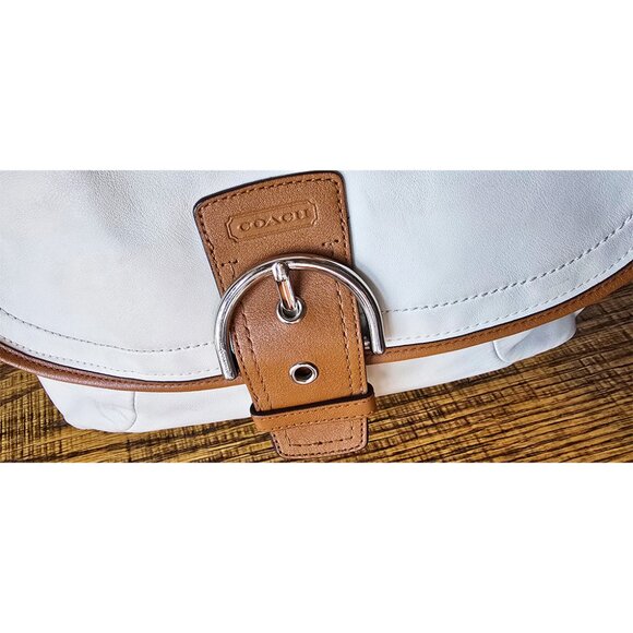 Y2K Coach Hamptons Large Ergo Soho Ivory Cream & Camel Leather Hobo Buckle Bag - Picture 2 of 16